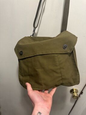 Vintage Olive Drab Canvas Utility Crossbody Bag | Military Style Pouch